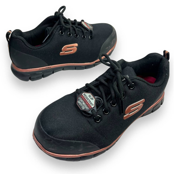 Skechers Work Sure Track Slip Resistant Shoes, Chiton Alloy Toe | Wmns 6.5 Black - Picture 11 of 15